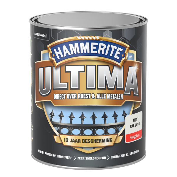 Hammerite Ultima Hoogglans - Verkeerswit - 0,75L