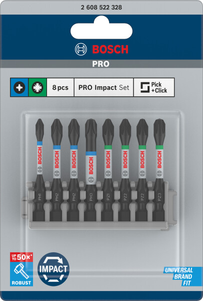 Bosch 2608522328 8 Delige Control Impact Bits - PH1/2/3 / PZ2/3 - Detailed view of the product