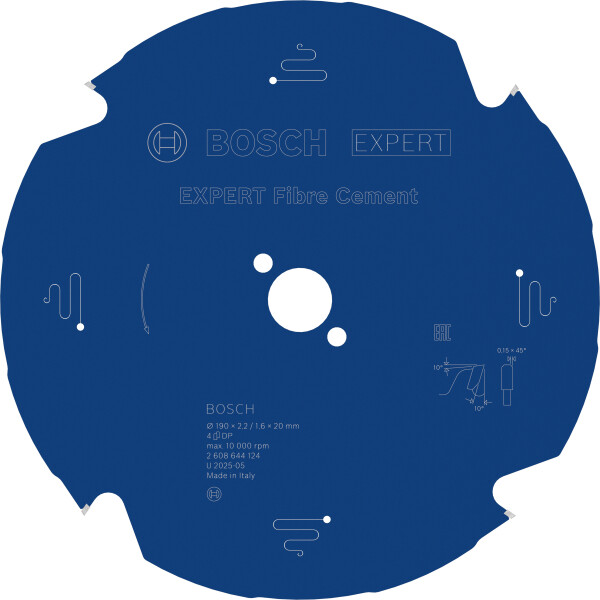 Bosch 2608644124 EXPERT Cirkelzaagblad - 190 X 20 X 4T - Vezelcementplaten afbeelding