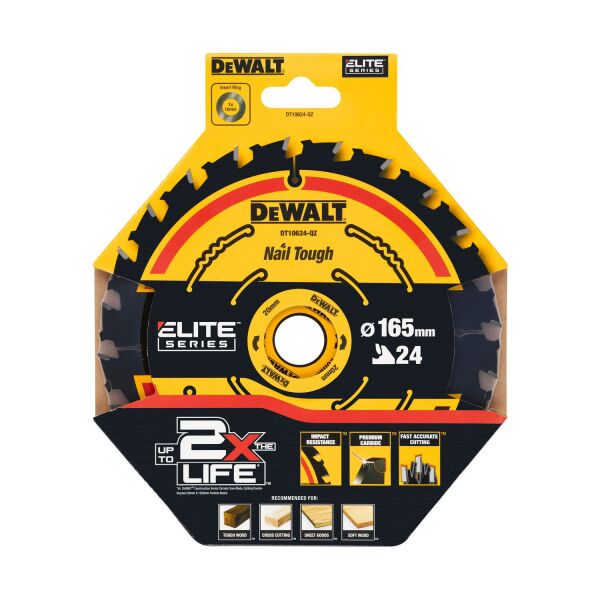 DeWALT DT10624 Extreme Cirkelzaagblad - 165 X 20 X 24T - Hout (Met Nagels) - Detailed view of the product