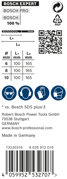 Bosch 2608900196 EXPERT 3-delige Set SDS Plus-7X 6, 8, 10mm - Detailed view of the product