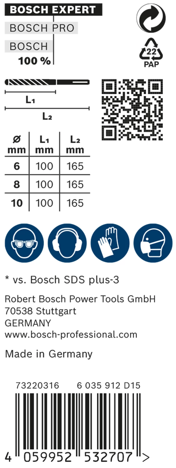 Bosch 2608900196 EXPERT 3-delige Set SDS Plus-7X 6, 8, 10mm thumbnail 3