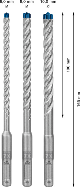 Bosch 2608900196 EXPERT 3-delige Set SDS Plus-7X 6, 8, 10mm - Detailed view of the product