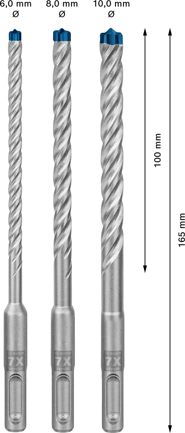 Bosch 2608900196 EXPERT 3-delige Set SDS Plus-7X 6, 8, 10mm thumbnail 4