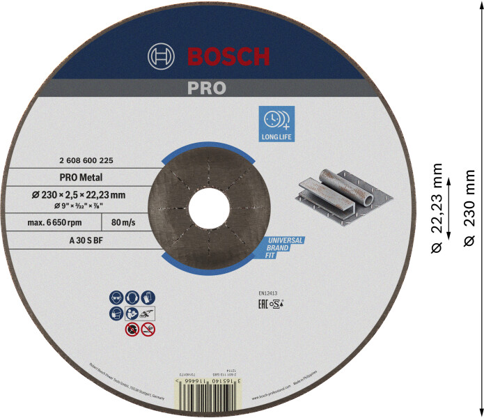 Bosch 2608600225 Expert Doorslijpschijf - 230 X 22,23 X 2,5mm - Metaal - Detailed view of the product