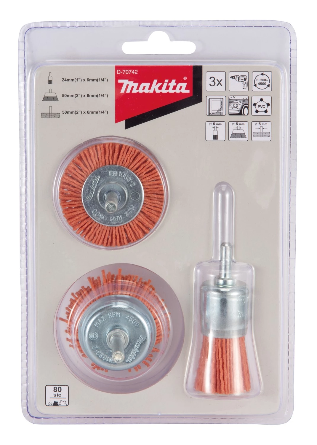Makita D-70742 Borstelset 3-delig - K80 thumbnail 3