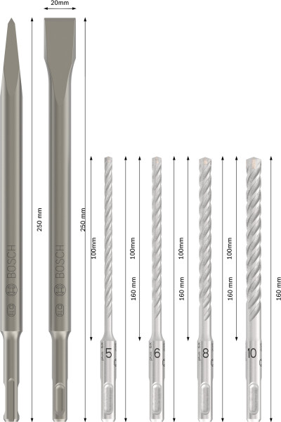 Bosch 2607017585 PRO 6-delige SDS Plus-4C Beitel- En Borenset - Detailed view of the product