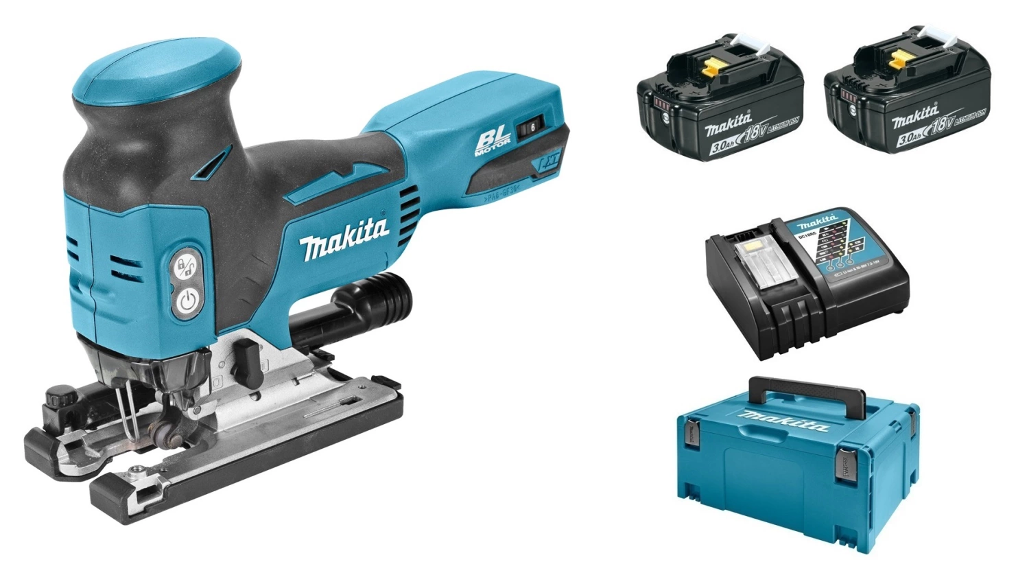 Makita DJV181RFJ 18V Li-Ion Accu Decoupeerzaag Set (2x 3.0Ah Accu) In Mbox - T-greep - Variabel - Koolborstelloos