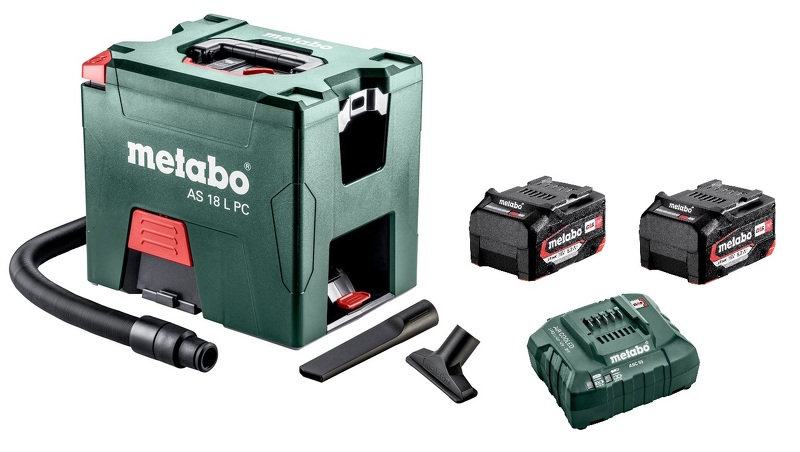 Metabo AS 18 L PC Li-Ion Accu Alleszuiger / Bouwstofzuiger Set (2x 5,2Ah Li-Power Accu) - L-Klasse - 7,5L EAN: 4007430321251