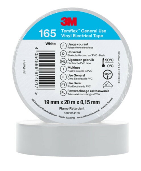 3M 165 Temflex Vinyl Isolatietape Wit - 20 M X 19 Mm