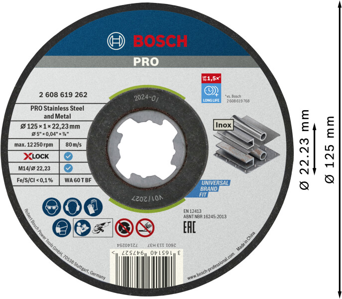 Bosch 2608619262 X-Lock Slijpschijf Standard For Inox - Recht - 125mm - Detailed view of the product