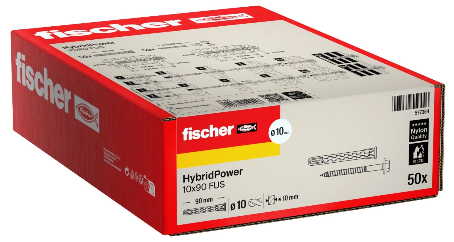 Fischer 577364 Nylon Plug HybridPower 10 X 90 FUS Met Schroef (50st) thumbnail 3