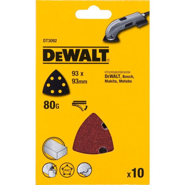DeWALT DT3092 Deltaschuurpapier - K80 - 93mm (10st) - Detailed view of the product