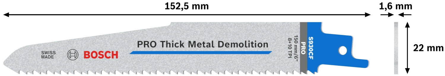 Bosch PRO S930CF Thick Metal Demolition Reciprozaagblad - 150mm - Metaal (5st) thumbnail 4