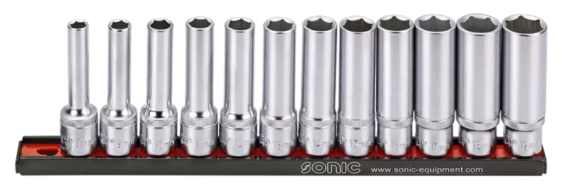 Sonic 301202 12-delige Doppenset 1/2"6-kant Lang Op Rail 8-19 Mm