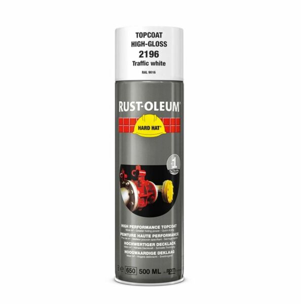 rust-oleum hard hat deklaag ral 9016 verkeerswit spuitbus 0.5 ltr