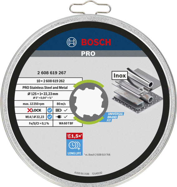 Bosch 2608619267 X-Lock Slijpschijf Standard For Inox In Blik - Recht - 125mm (10st) - Detailed view of the product