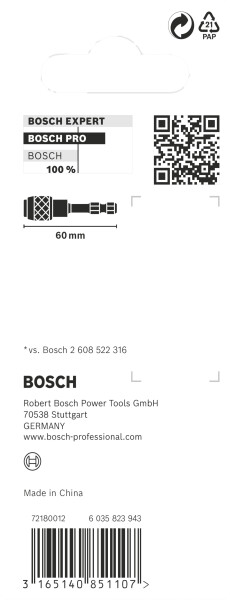 Bosch 2608522320 1/4"Impact Control Bithouder Quick Release - 60mm - Detailed view of the product