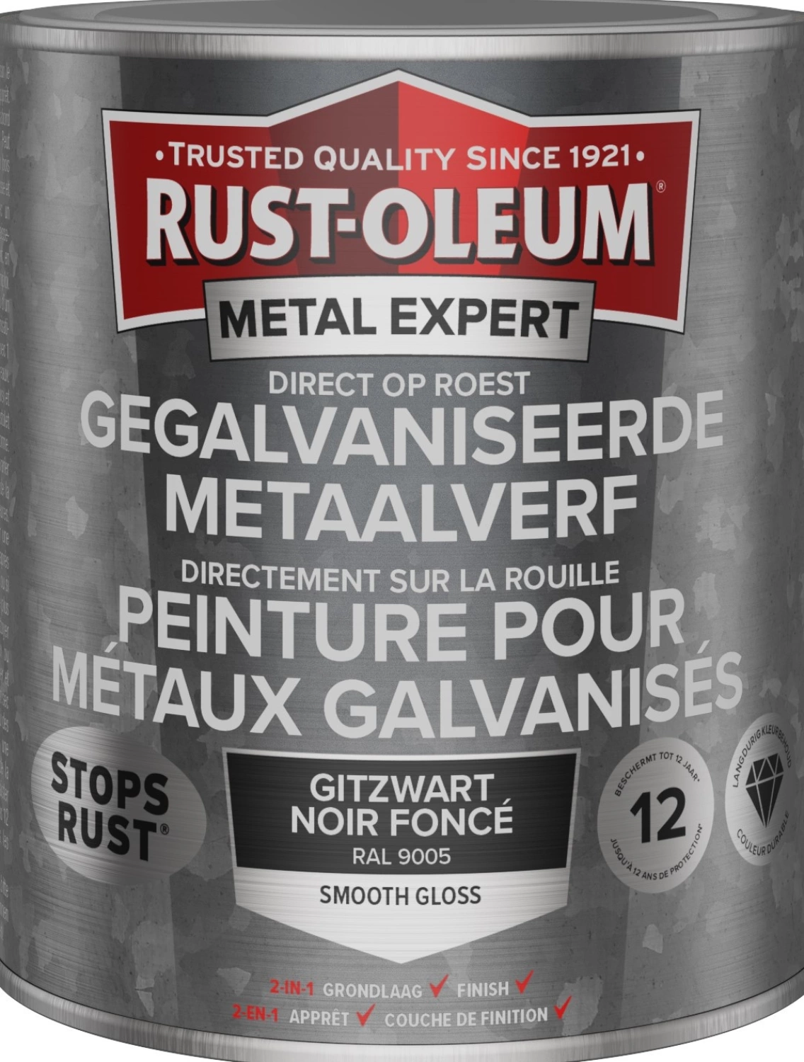 Rust-Oleum Gegalvaniseerde Metaalverf - RAL 9005 Gitzwart - 0,75L