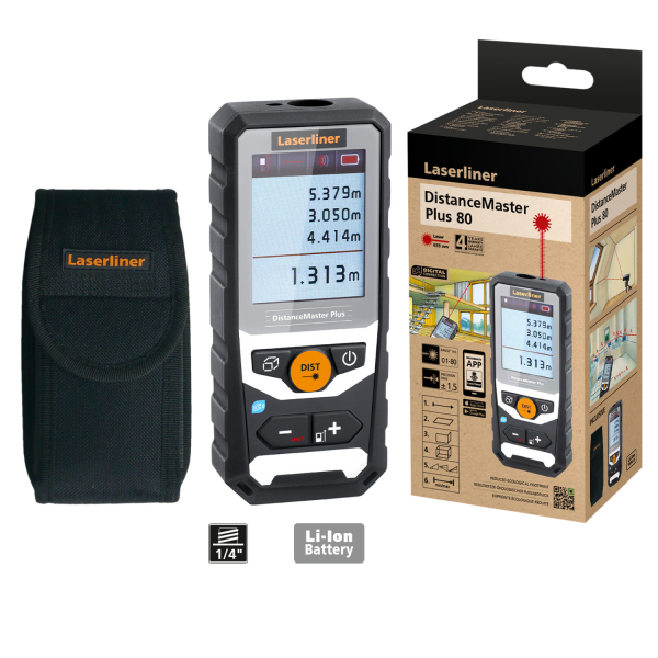 Laserliner Distancemaster Plus 80 Afstandsmeter In Tas - 80m - Rood - Bluetooth - IP65 - Detailed view of the product