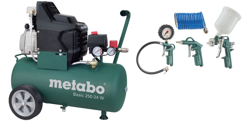 Metabo Basic 250-24 W Compressor + LPZ 4 Toebehorenset - 1500W - 8 Bar - 24L - 95 L/min