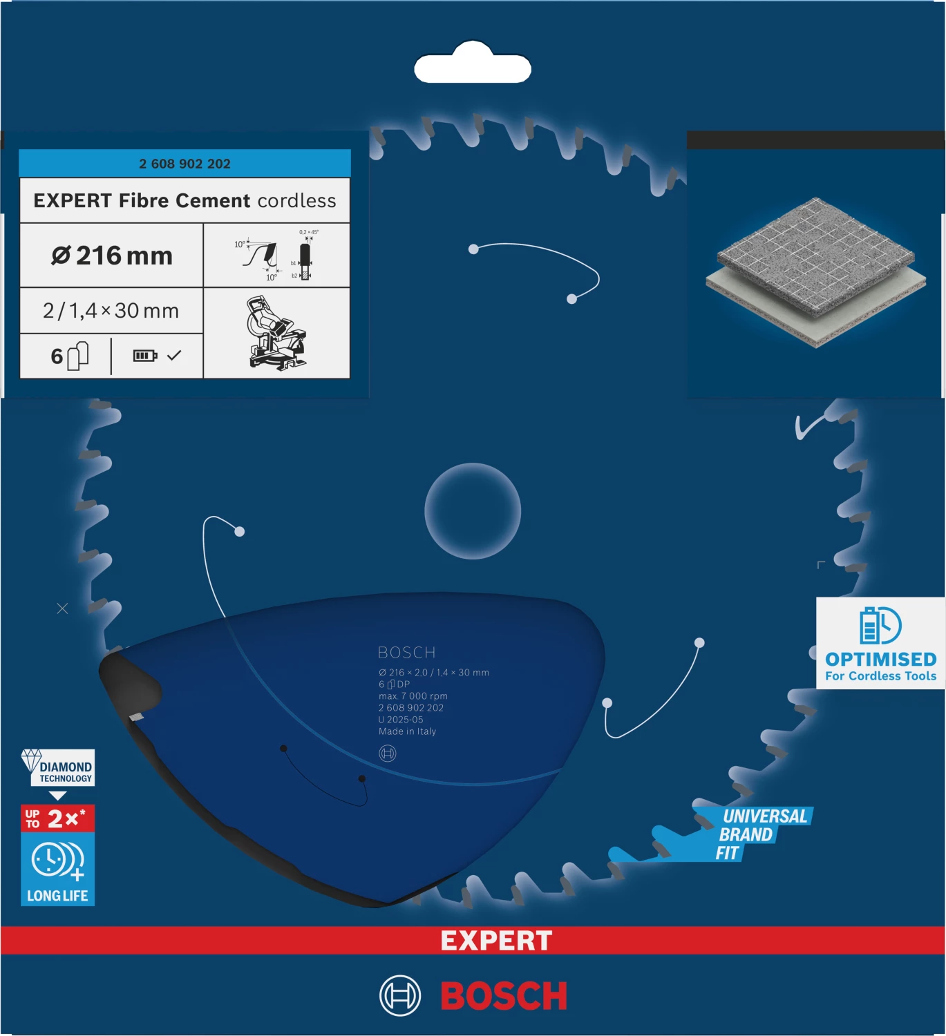 Bosch 2608902202 EXPERT Cirkelzaagblad - 216 X 30 X 6T - Vezelcementplaten thumbnail 2