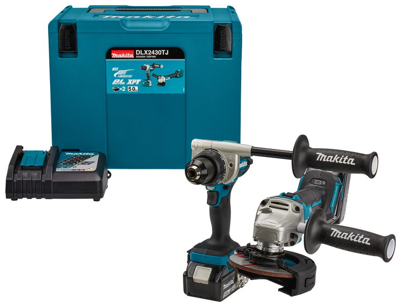 Makita DLX2430TJ 18V Li-Ion Accu Boor-/schroefmachine (DDF486)&Haakse Slijper (DGA504) Combiset (2x 5.0Ah) In Mbox