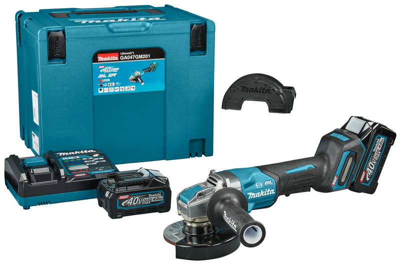 Makita GA047GM201 XGT 40V Max Li-ion Accu Haakse Slijper Set (2x 4,0Ah) In Mbox - 125 Mm - Koolborstelloos