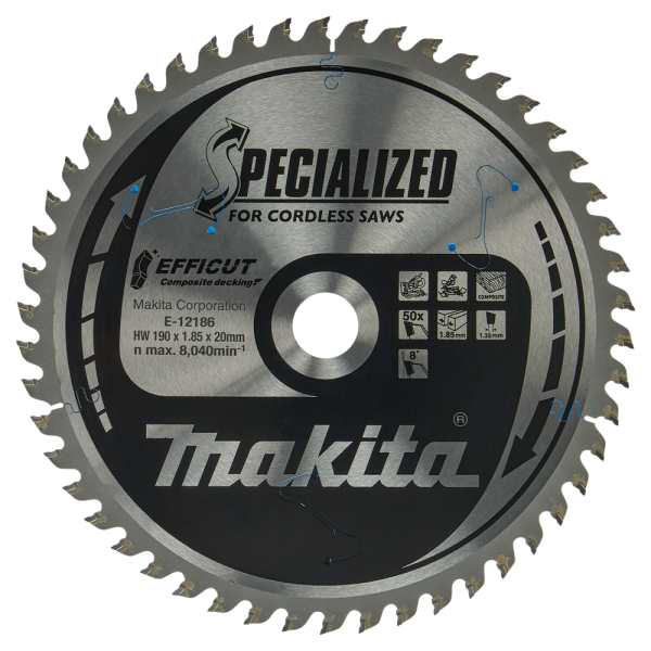 Makita E-12186 Efficut Cirkelzaagblad WPC - 190x20x1,85mm 50T - Detailed view of the product