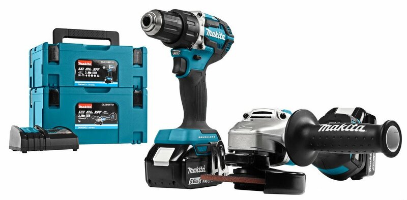 Makita DLX2190TJ1 18V Li-Ion Accu DDF484 Accuboormachine&DGA504 Accu Slijper Combiset (2x 5.0Ah Accu) In MBox EAN: 88381830270