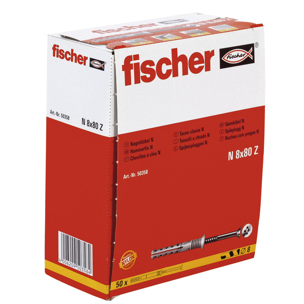 Fischer 50358 Nagelplug/slagplug NS - 8 X 80mm - PZ3 - Verzonken Schroef (50st) - Detailed view of the product