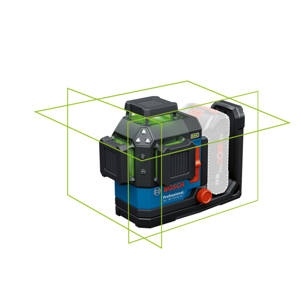 Bosch GLL 18V-120-33 CG 18V Accu Kruislijnlaser Set (1x 4.0Ah) In L-Boxx - Groen - 3x 360 - Detailed view of the product