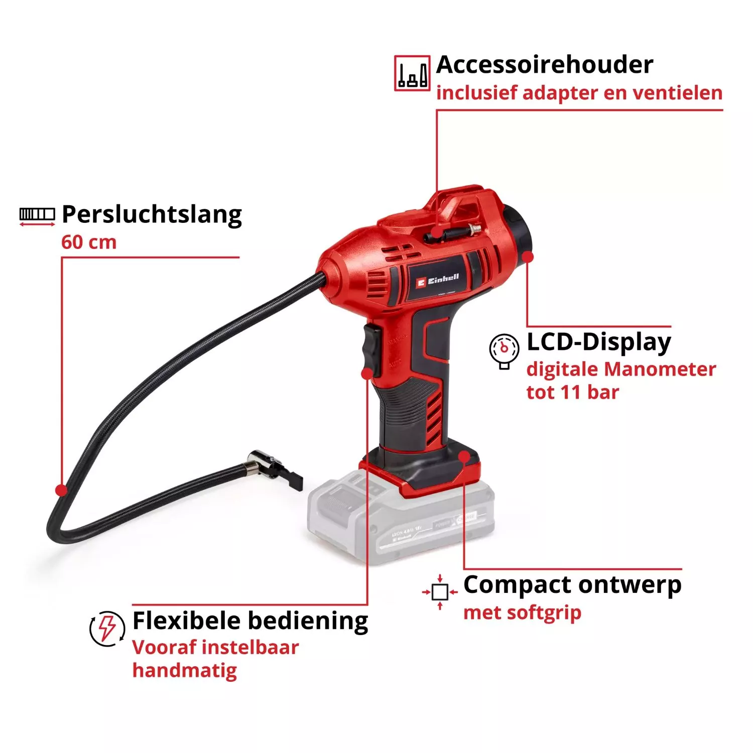 Einhell CE-CC 18 Li Solo - Accu Auto Luchtcompressor - Power X-Change thumbnail 4
