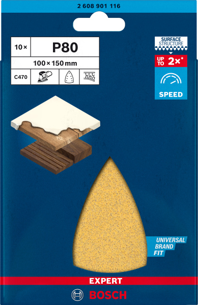 Bosch 2608901116 EXPERT Schuurvel C470 Best For Wood And Paint - 100x150mm - K80 - 7 Gaten (10st) - Detailed view of the product