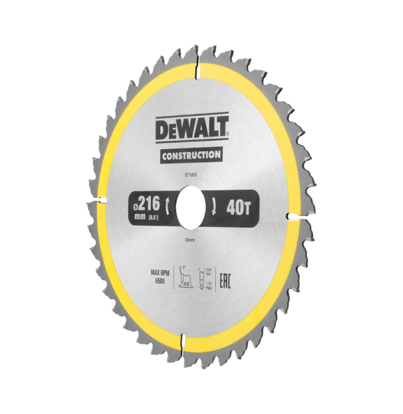 DeWALT DT1953 Construction Cirkelzaagblad - 216 X 30 X 40T - Hout (Met Nagels) - Detailed view of the product
