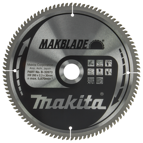 Makita B-32873 Makblade Afkortzaagblad - 260x30x2,3 - 100T - Hout - Detailed view of the product