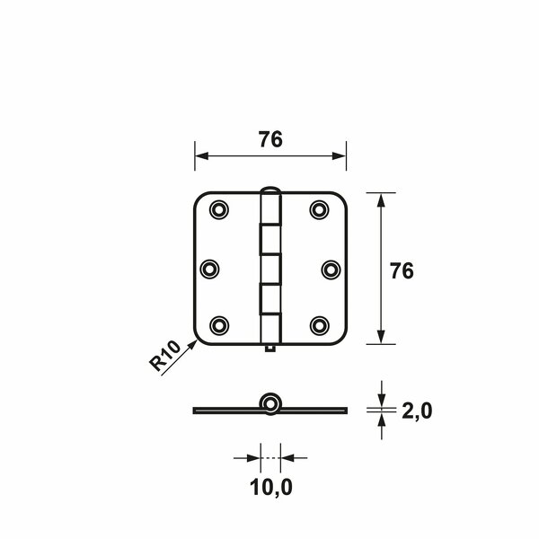 AXA 1105-24-23/E Scharnier - Topcoat - 76 X 76 X 2mm - Detailed view of the product