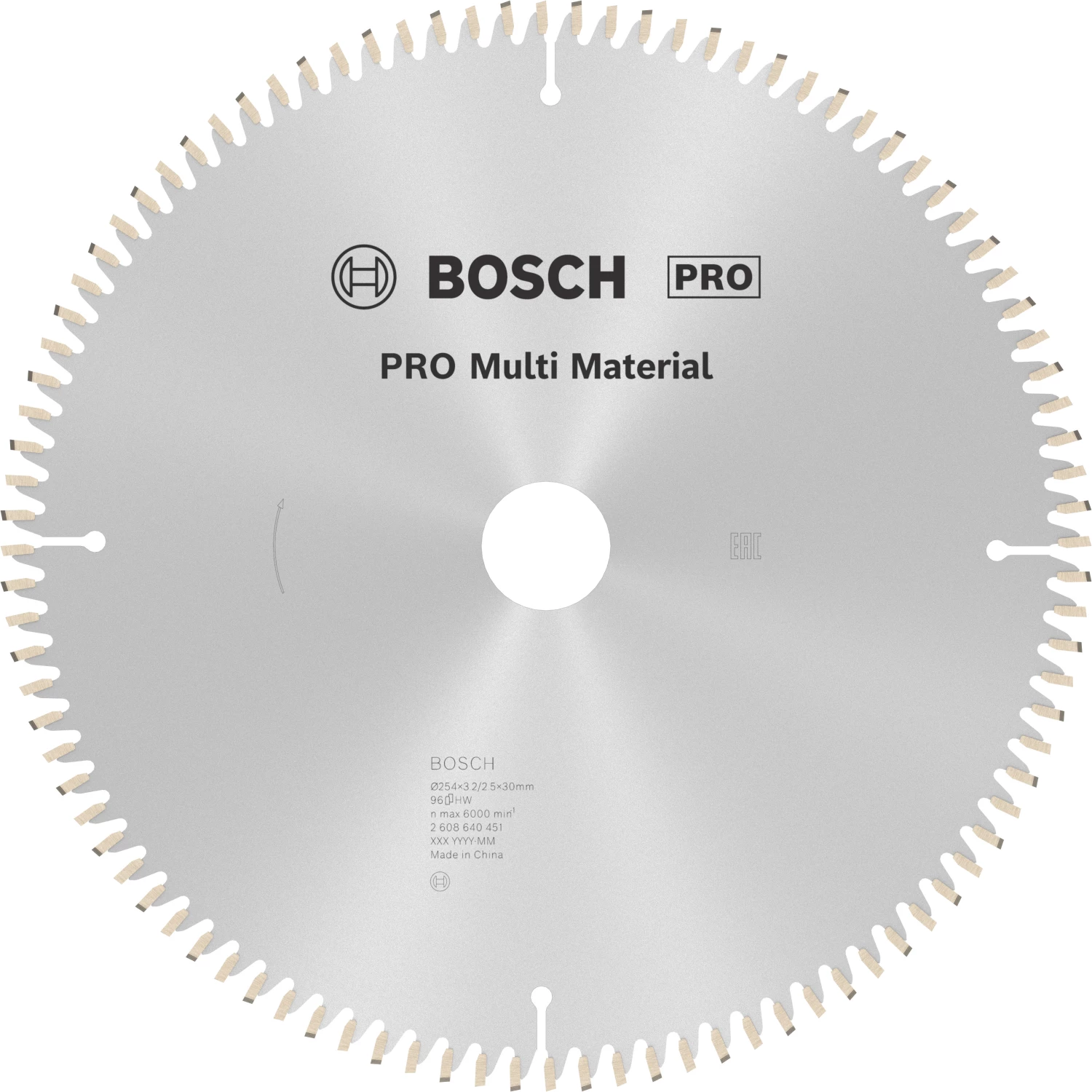 Bosch 2608640451 PRO Cirkelzaagblad - 254 X 30 X 96T - Multi Materiaal afbeelding