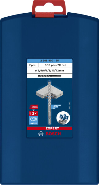 Bosch 2608900195 EXPERT 7-delige Set SDS Plus-7X 5/6/8x115, 6/8/10/12x165mm In ProBox - Detailed view of the product