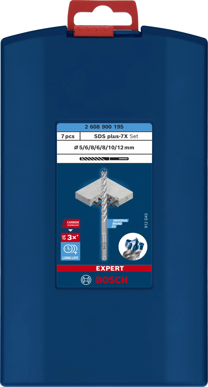 Bosch 2608900195 EXPERT 7-delige Set SDS Plus-7X 5/6/8x115, 6/8/10/12x165mm In ProBox thumbnail 2