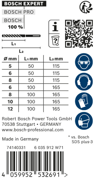 Bosch 2608900195 EXPERT 7-delige Set SDS Plus-7X 5/6/8x115, 6/8/10/12x165mm In ProBox - Detailed view of the product