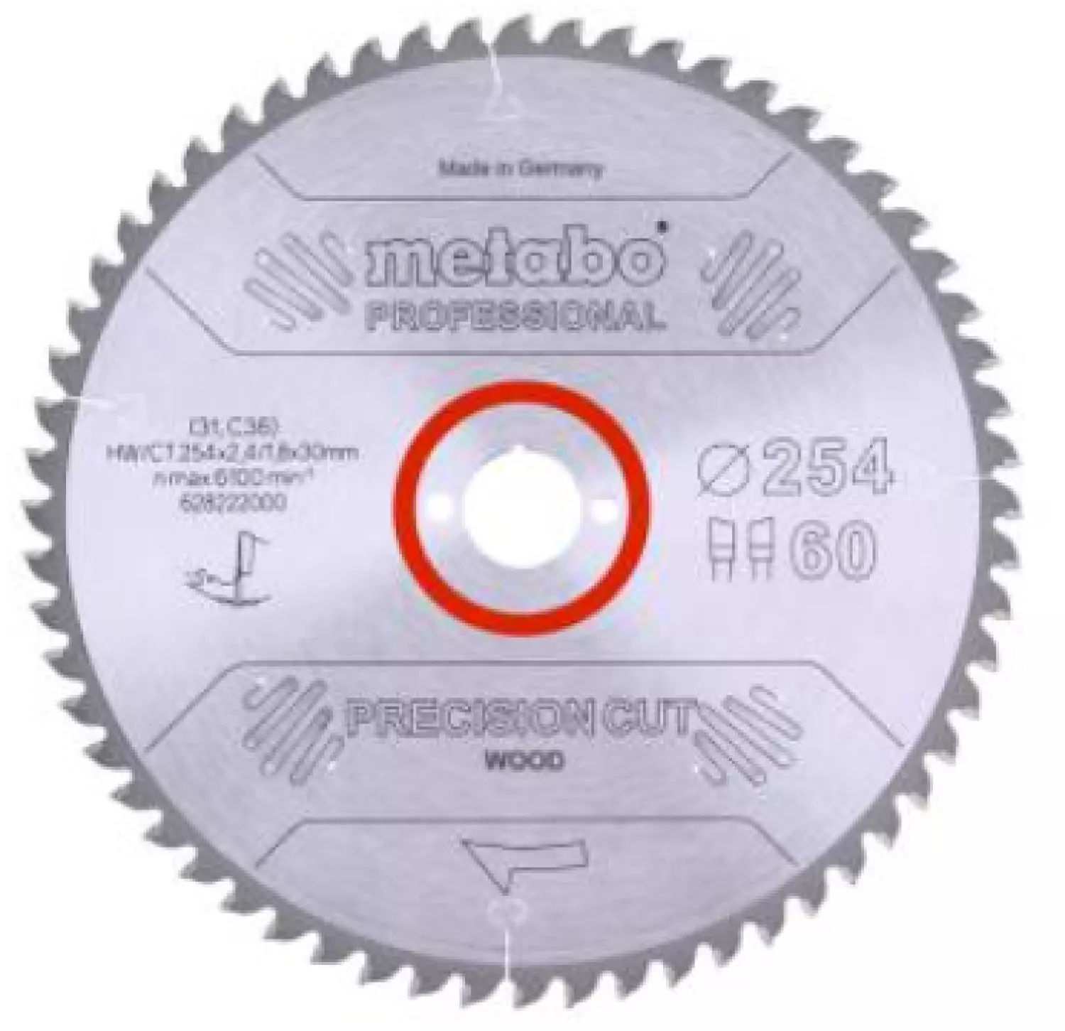 Metabo 628222000 Precision Cut Cirkelzaagblad - 254 X 30 X 60T - Hout / MDF / Spaanplaat / Compositiematerialen