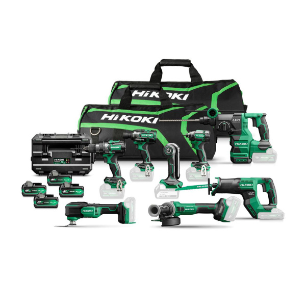 HiKOKI KC18H8AMVA4 18V Li-ion Accu 8-Delige Combiset (4x 2.5Ah/5.0Ah Accu) In Tas