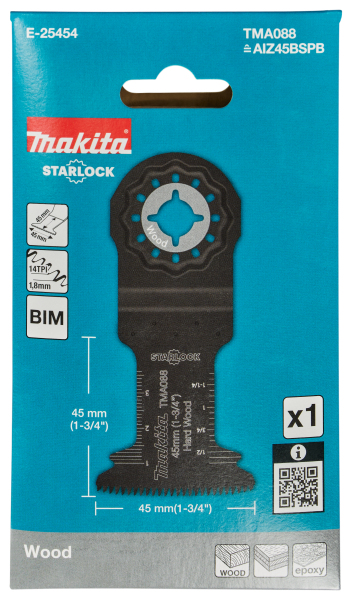 Makita E-25454 TMA088 Invalzaagblad 45x45mm - Hardhout (1st) - Detailed view of the product