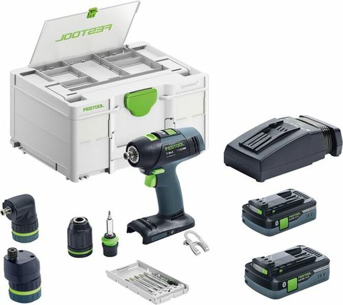 Festool T 18+3 HPC 4,0 I-Set 18V Li-Ion Accu Schroefboormachine Set (2x 4,0Ah) Incl. Boorkoppen In Systainer - 50Nm