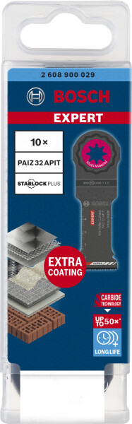 Bosch 2608900029 EXPERT StarlockPlus CoatedCarbide Invalzaagblad PAIZ 32 APIT Carbide - Multi Materiaal - Curved-Tec - 32x50mm (10st) - Detailed view of the product