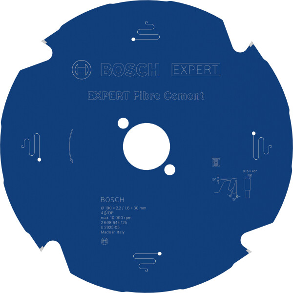 Bosch 2608644125 EXPERT Cirkelzaagblad - 190 X 30 X 4T - Vezelcementplaten afbeelding
