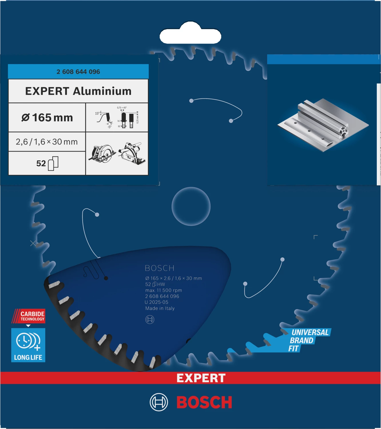 Bosch 2608644096 EXPERT Cirkelzaagblad - 165 X 30 X 52T - Aluminium thumbnail 2