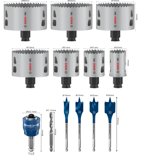 Bosch 2608594433 PRO 13-delige Multi Material PC Plus Gatzagenset - 32,41,51,73,76,83,86mm - Detailed view of the product