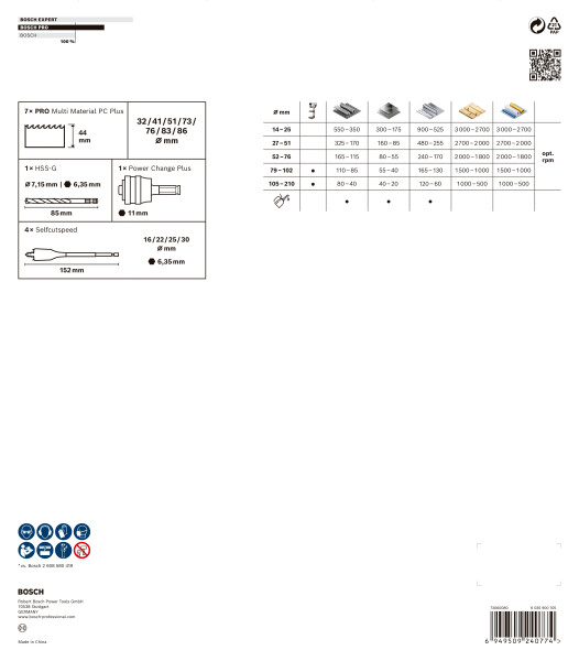 Bosch 2608594433 PRO 13-delige Multi Material PC Plus Gatzagenset - 32,41,51,73,76,83,86mm - Detailed view of the product